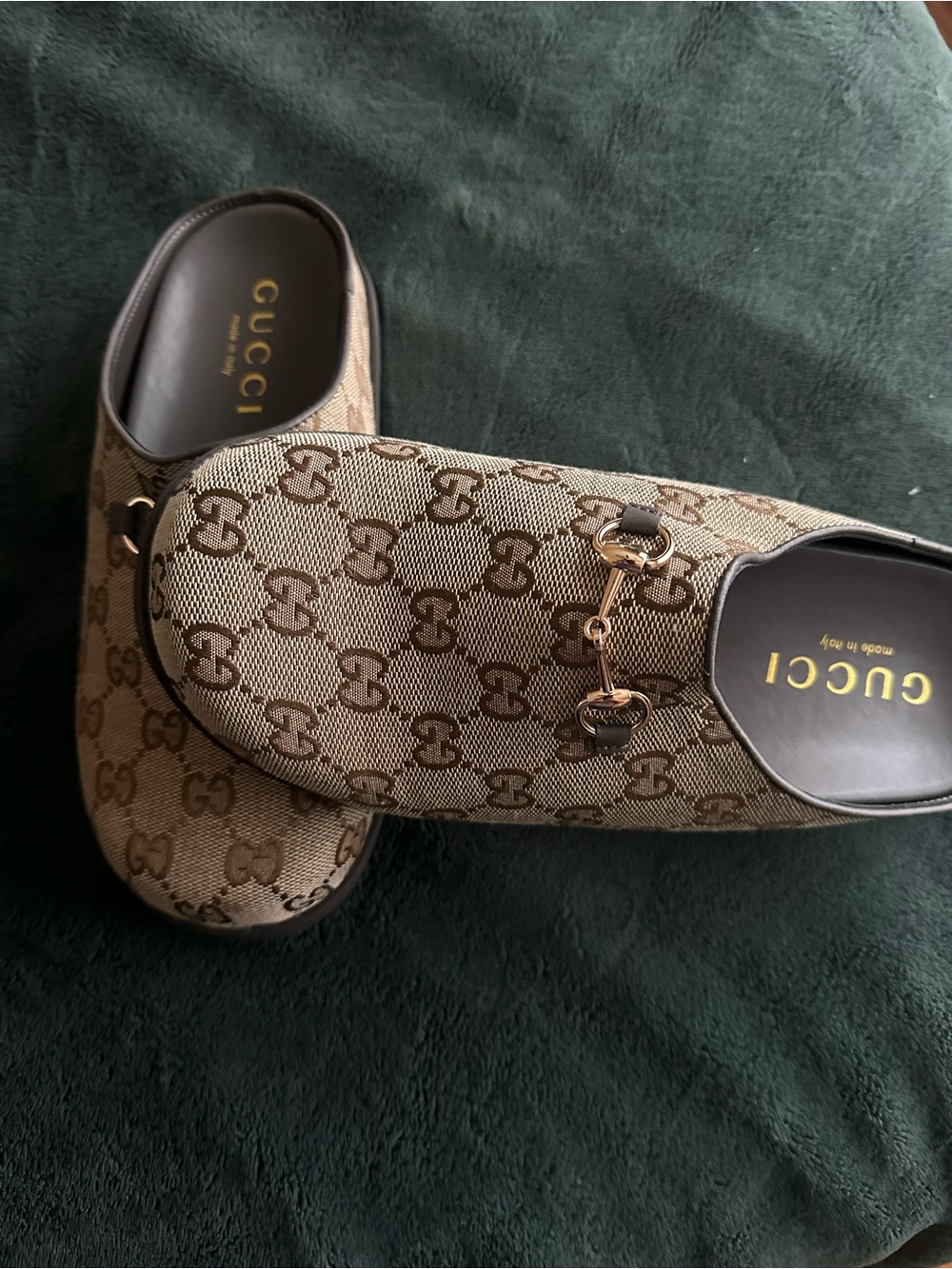 Gucci Beige Brown GG Canvas Horsebit Clogs - Picture 3 of 6